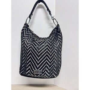 Badgley Mischka Black & White Leather Bucket Shoulder Purse